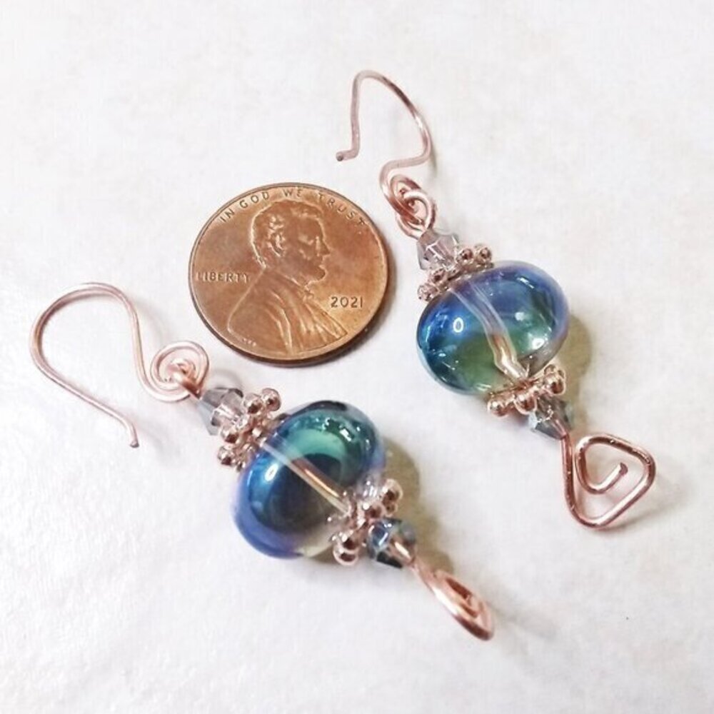 Gorgeous Bracelet & Flashy Earring Set! Shimmering Aurora Borealis Beads +Copper - Picture 6 of 16